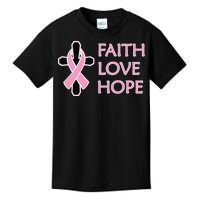 Faith Love Hope Breast Cancer Ribbon Cross Kids T-Shirt