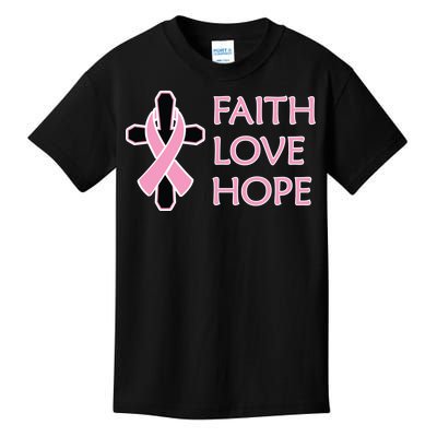 Faith Love Hope Breast Cancer Ribbon Cross Kids T-Shirt