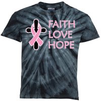 Faith Love Hope Breast Cancer Ribbon Cross Kids Tie-Dye T-Shirt