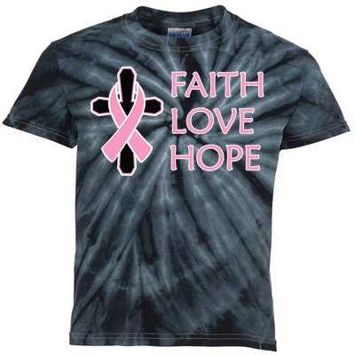 Faith Love Hope Breast Cancer Ribbon Cross Kids Tie-Dye T-Shirt