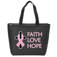 Faith Love Hope Breast Cancer Ribbon Cross Zip Tote Bag