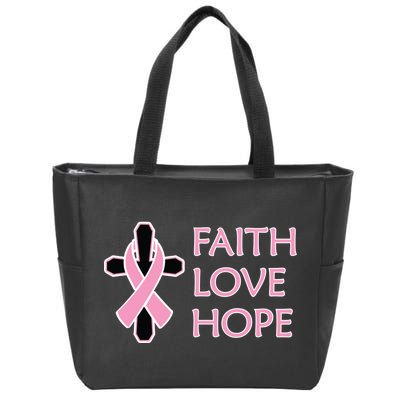 Faith Love Hope Breast Cancer Ribbon Cross Zip Tote Bag