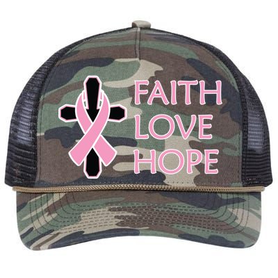 Faith Love Hope Breast Cancer Ribbon Cross Retro Rope Trucker Hat Cap