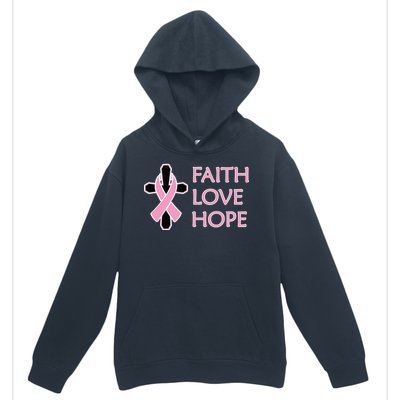 Faith Love Hope Breast Cancer Ribbon Cross Urban Pullover Hoodie