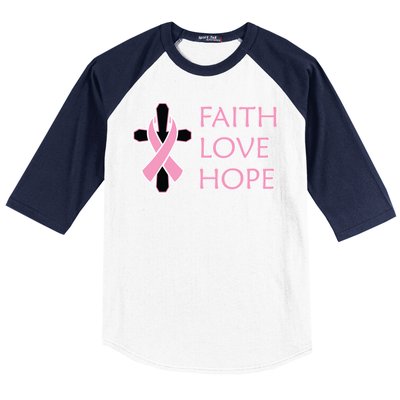 Faith Love Hope Breast Cancer Ribbon Cross Baseball Sleeve Shirt