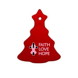 Faith Love Hope Breast Cancer Ribbon Cross Ceramic Tree Ornament