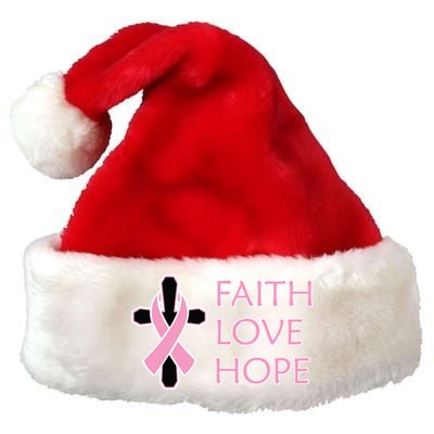 Faith Love Hope Breast Cancer Ribbon Cross Premium Christmas Santa Hat