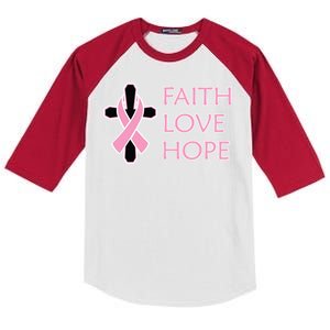 Faith Love Hope Breast Cancer Ribbon Cross Kids Colorblock Raglan Jersey