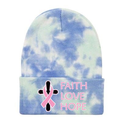 Faith Love Hope Breast Cancer Ribbon Cross Tie Dye 12in Knit Beanie