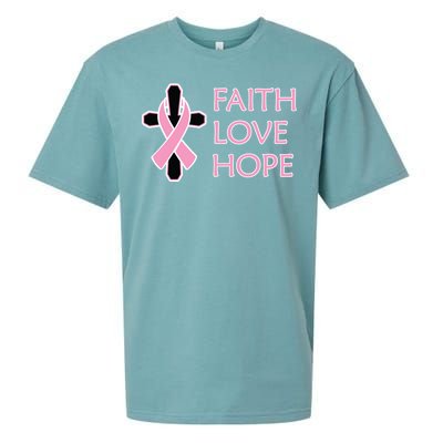 Faith Love Hope Breast Cancer Ribbon Cross Sueded Cloud Jersey T-Shirt