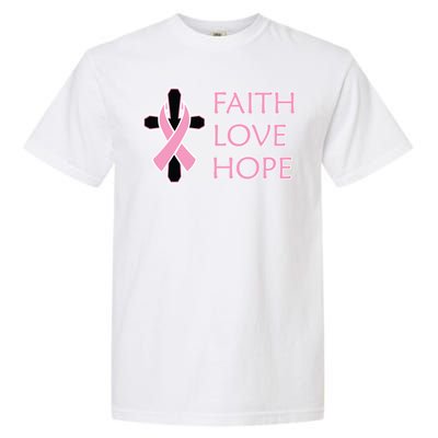 Faith Love Hope Breast Cancer Ribbon Cross Garment-Dyed Heavyweight T-Shirt