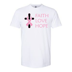 Faith Love Hope Breast Cancer Ribbon Cross Softstyle CVC T-Shirt