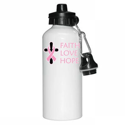 Faith Love Hope Breast Cancer Ribbon Cross Aluminum Water Bottle