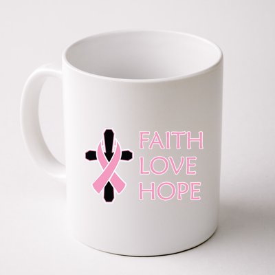 Faith Love Hope Breast Cancer Ribbon Cross Coffee Mug