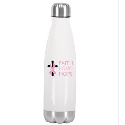 Faith Love Hope Breast Cancer Ribbon Cross Stainless Steel Insulated Water Bottle