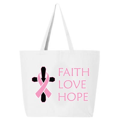 Faith Love Hope Breast Cancer Ribbon Cross 25L Jumbo Tote