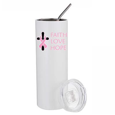 Faith Love Hope Breast Cancer Ribbon Cross Stainless Steel Tumbler