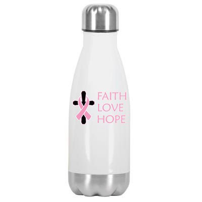 Faith Love Hope Breast Cancer Ribbon Cross Stainless Steel Insulated Water Bottle