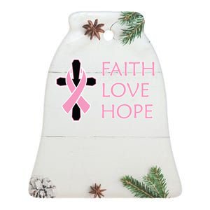 Faith Love Hope Breast Cancer Ribbon Cross Ceramic Bell Ornament