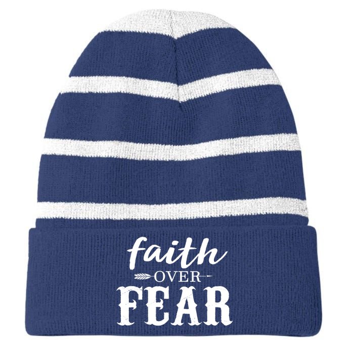 Faith Over Fear Striped Beanie with Solid Band