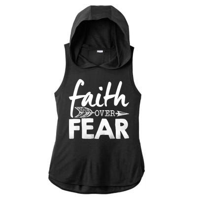 Faith Over Fear Christian Arrow Ladies PosiCharge Tri-Blend Wicking Draft Hoodie Tank