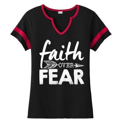 Faith Over Fear Christian Arrow Ladies Halftime Notch Neck Tee