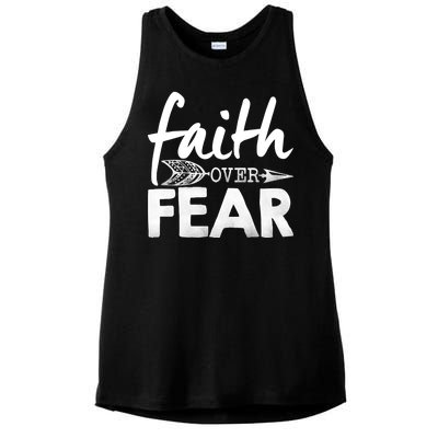 Faith Over Fear Christian Arrow Ladies PosiCharge Tri-Blend Wicking Tank