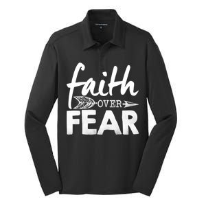 Faith Over Fear Christian Arrow Silk Touch Performance Long Sleeve Polo