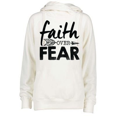 Faith Over Fear Christian Arrow Womens Funnel Neck Pullover Hood