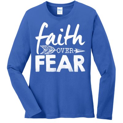 Faith Over Fear Christian Arrow Ladies Long Sleeve Shirt