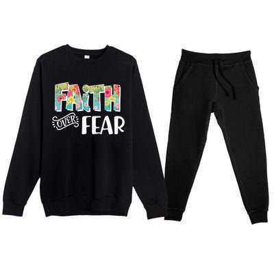 Faith Over Fear Flower Pattern Premium Crewneck Sweatsuit Set