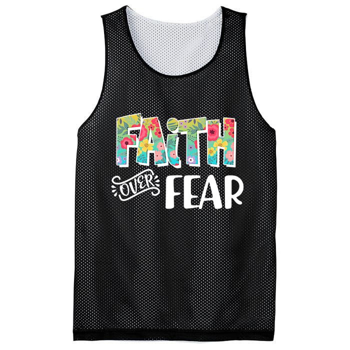Faith Over Fear Flower Pattern Mesh Reversible Basketball Jersey Tank