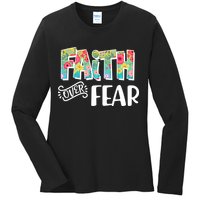 Faith Over Fear Flower Pattern Ladies Long Sleeve Shirt