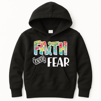 Faith Over Fear Flower Pattern Kids Hoodie