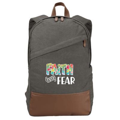 Faith Over Fear Flower Pattern Cotton Canvas Backpack