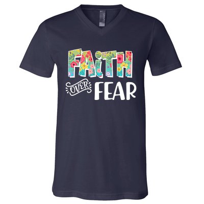 Faith Over Fear Flower Pattern V-Neck T-Shirt