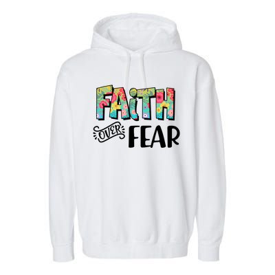 Faith Over Fear Flower Pattern Garment-Dyed Fleece Hoodie