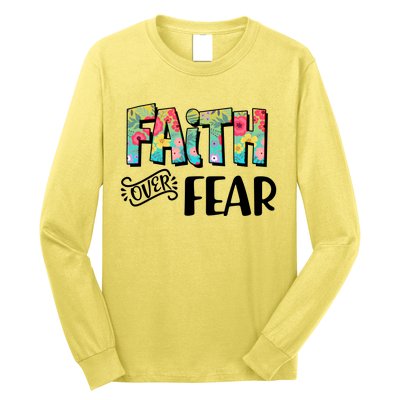 Faith Over Fear Flower Pattern Long Sleeve Shirt