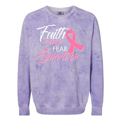 Faith Over Fear Survivor Breast Cancer Awareness Colorblast Crewneck Sweatshirt