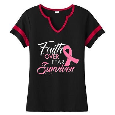 Faith Over Fear Survivor Breast Cancer Awareness Ladies Halftime Notch Neck Tee