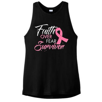 Faith Over Fear Survivor Breast Cancer Awareness Ladies PosiCharge Tri-Blend Wicking Tank