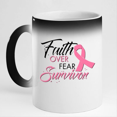 Faith Over Fear Survivor Breast Cancer Awareness 11oz Black Color Changing Mug