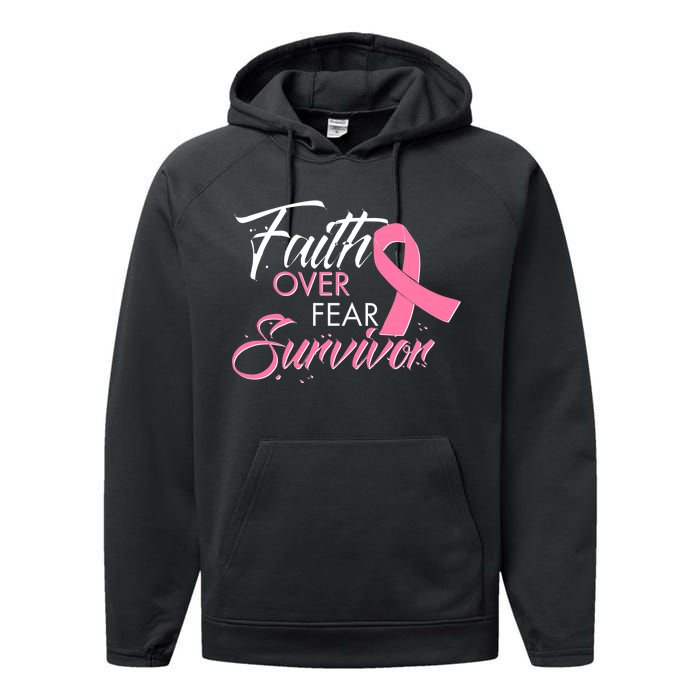 Faith Over Fear Survivor Breast Cancer Awareness Performance Fleece Hoodie