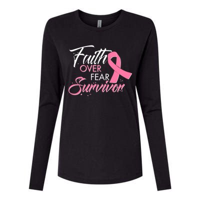 Faith Over Fear Survivor Breast Cancer Awareness Womens Cotton Relaxed Long Sleeve T-Shirt