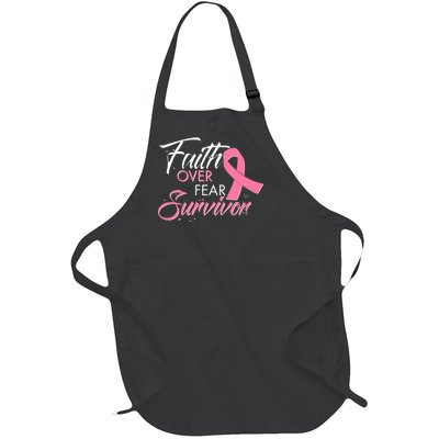 Faith Over Fear Survivor Breast Cancer Awareness Full-Length Apron With Pockets