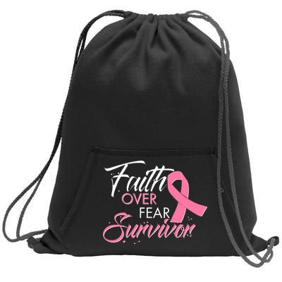 Faith Over Fear Survivor Breast Cancer Awareness Sweatshirt Cinch Pack Bag