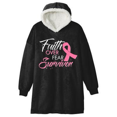 Faith Over Fear Survivor Breast Cancer Awareness Hooded Wearable Blanket