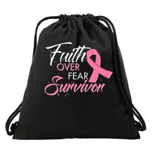 Faith Over Fear Survivor Breast Cancer Awareness Drawstring Bag