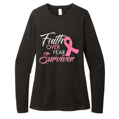 Faith Over Fear Survivor Breast Cancer Awareness Womens CVC Long Sleeve Shirt