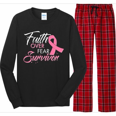 Faith Over Fear Survivor Breast Cancer Awareness Long Sleeve Pajama Set